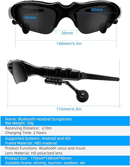 Wireless Bluetooth Headset Glasses | نظارات شمسية بسماعة بلوتوث لاسلكية